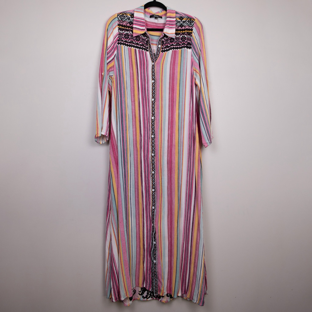 Andree by UNIT embroidered striped maxi duster dress -L